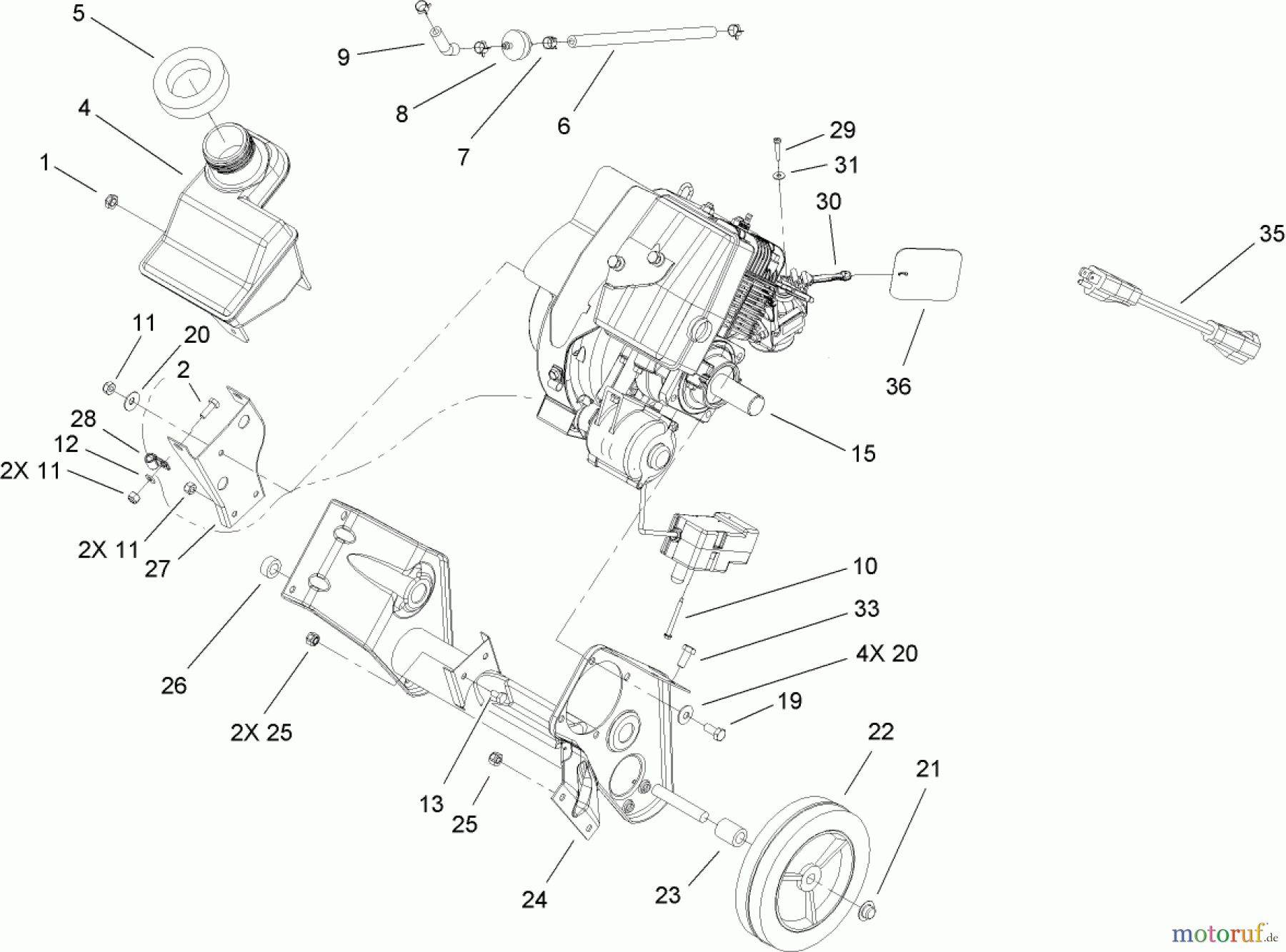 Toro Neu Snow Blowers/Snow Throwers Seite 1 38516 (2450) - Toro CCR 2450 GTS Snowthrower, 2007 (270010001-270999999) ENGINE, GAS TANK AND FRAME ASSEMBLY