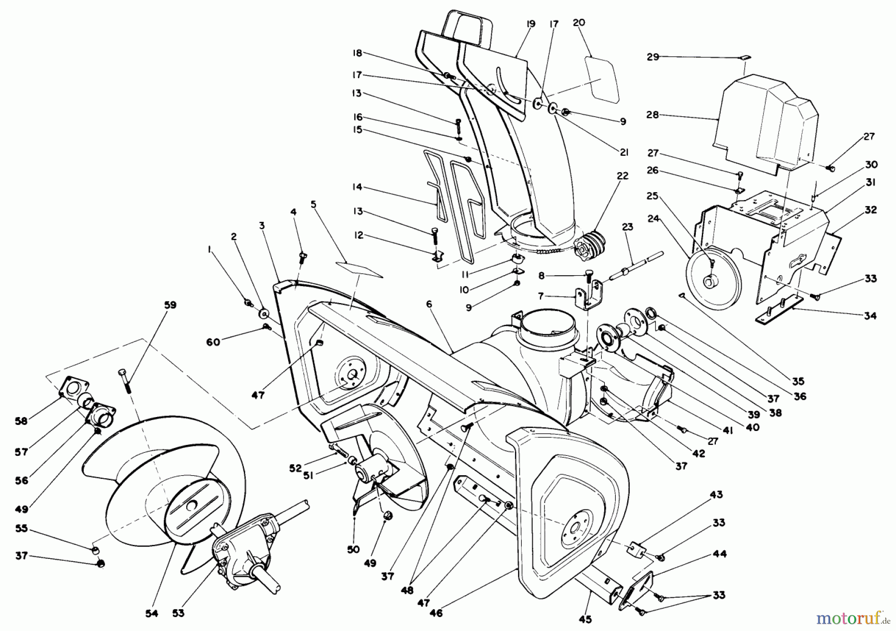 Toro Neu Snow Blowers/Snow Throwers Seite 1 38520 (724) - Toro 724 Power Shift Snowthrower, 1989 (9000001-9999999) HOUSING & CHUTE ASSEMBLY