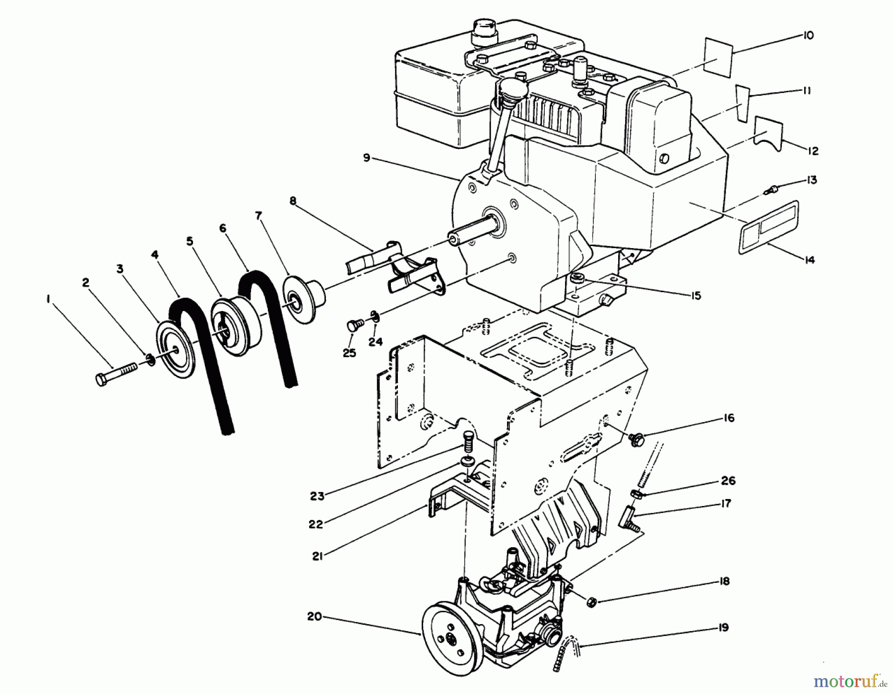 Toro Neu Snow Blowers/Snow Throwers Seite 1 38555 (1028) - Toro 1028 Power Shift Snowthrower, 1995 (59000001-59999999) ENGINE ASSEMBLY