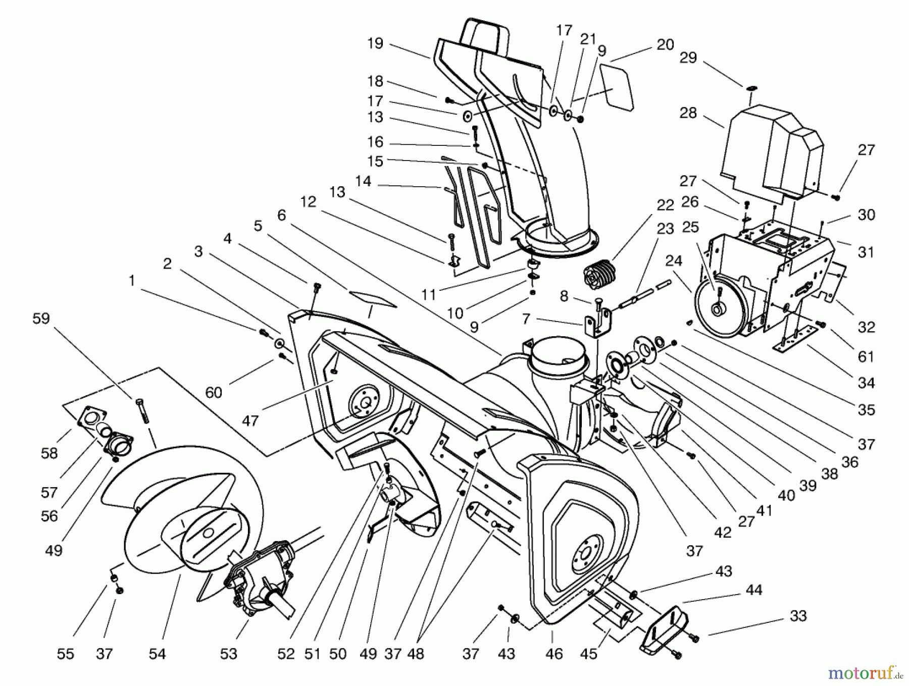 Toro Neu Snow Blowers/Snow Throwers Seite 1 38555 (1028) - Toro 1028 Power Shift Snowthrower, 1998 (890000001-899999999) HOUSING & CHUTE ASSEMBLY