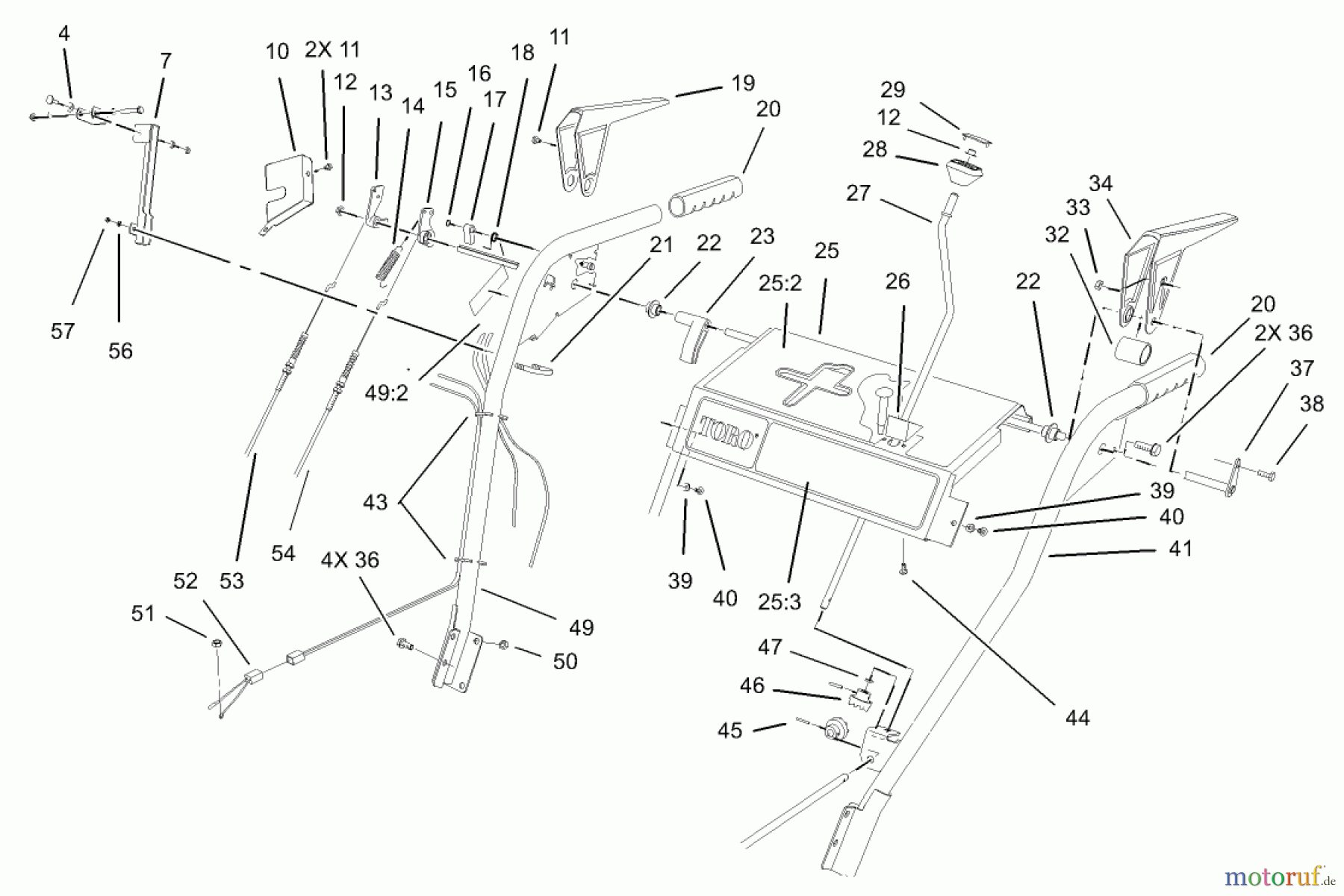 Toro Neu Snow Blowers/Snow Throwers Seite 1 38559 (1028) - Toro 1028 Power Shift Snowthrower, 2004 (240000001-240999999) HANDLE AND CONTROL ASSEMBLY