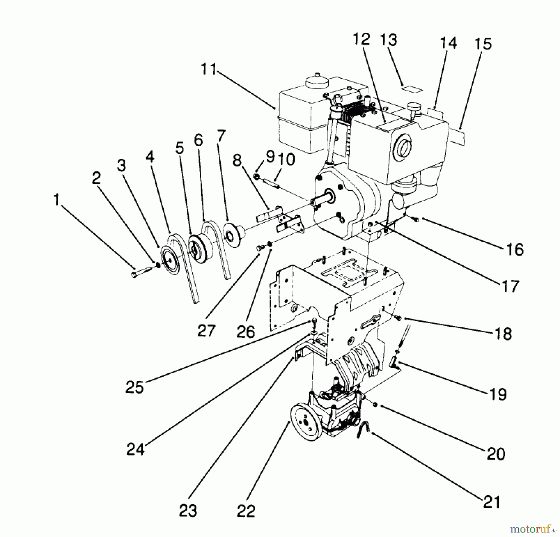  Toro Neu Snow Blowers/Snow Throwers Seite 1 38566 (1132) - Toro 1132 Power Shift Snowthrower, 1991 (1000001-1999999) ENGINE ASSEMBLY