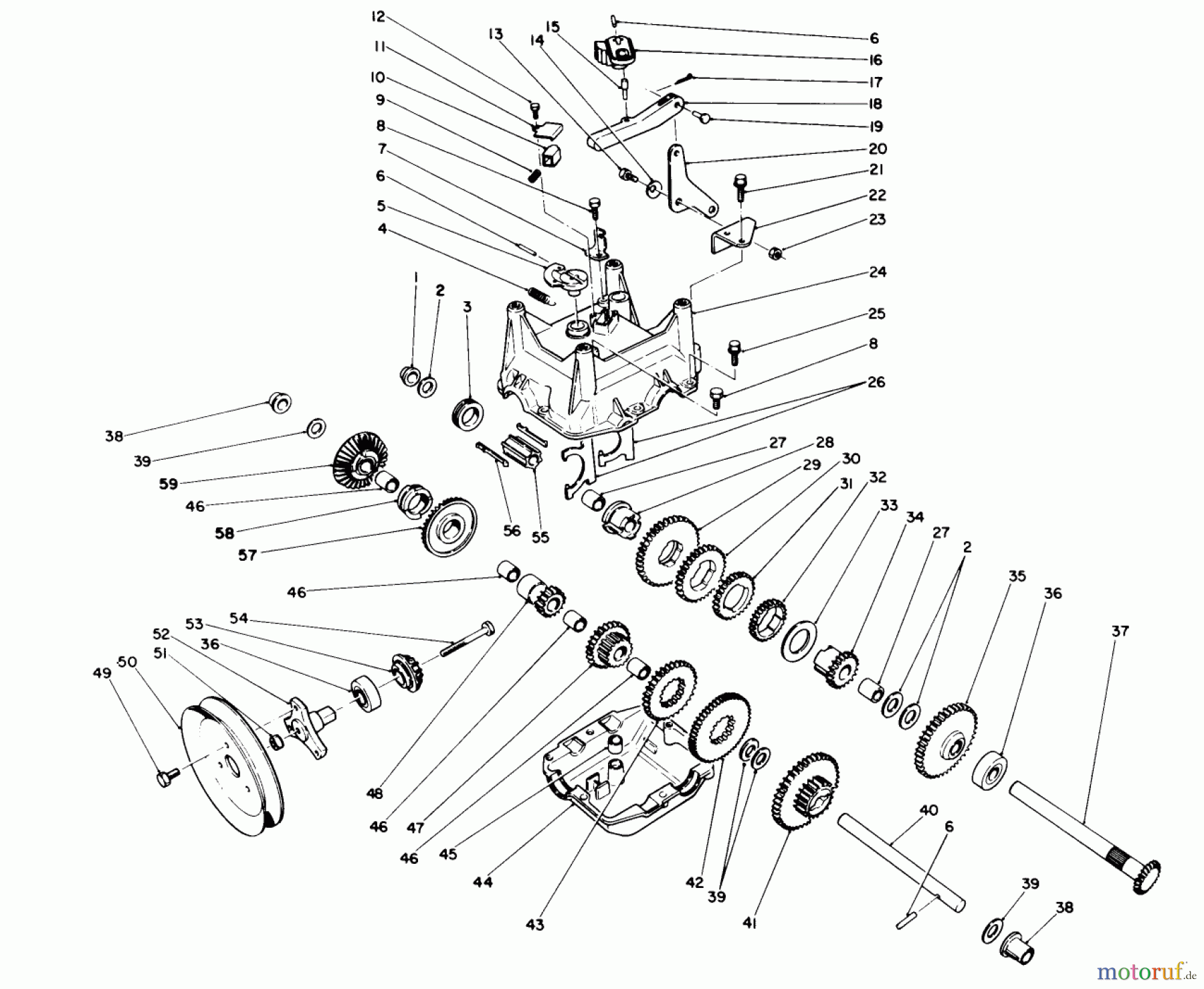  Toro Neu Snow Blowers/Snow Throwers Seite 1 38566 (1132) - Toro 1132 Power Shift Snowthrower, 1991 (1000001-1999999) TRANSMISSION ASSEMBLY NO. 66-8030