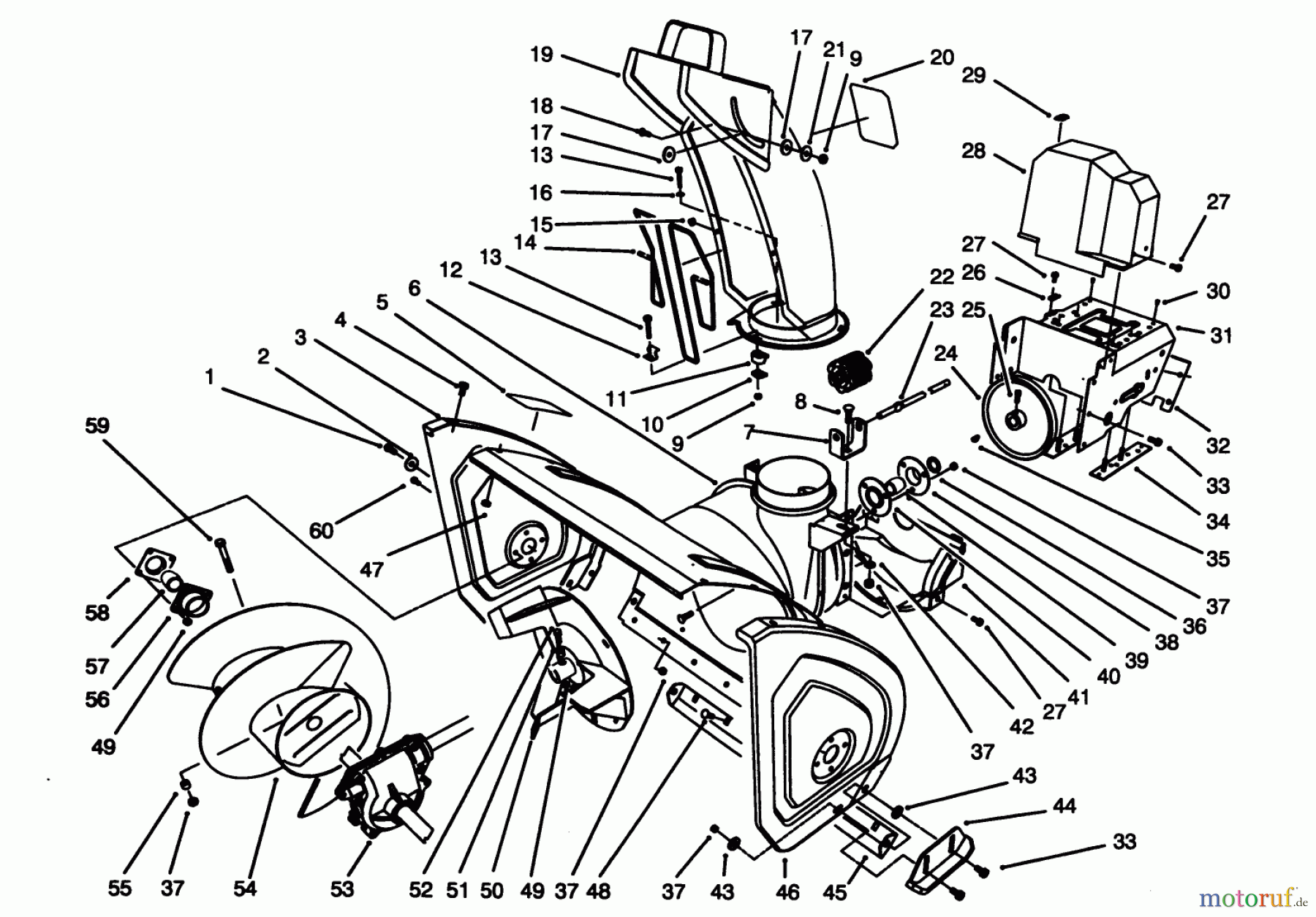  Toro Neu Snow Blowers/Snow Throwers Seite 1 38566 (1132) - Toro 1132 Power Shift Snowthrower, 1995 (59000001-59999999) HOUSING & CHUTE ASSEMBLY