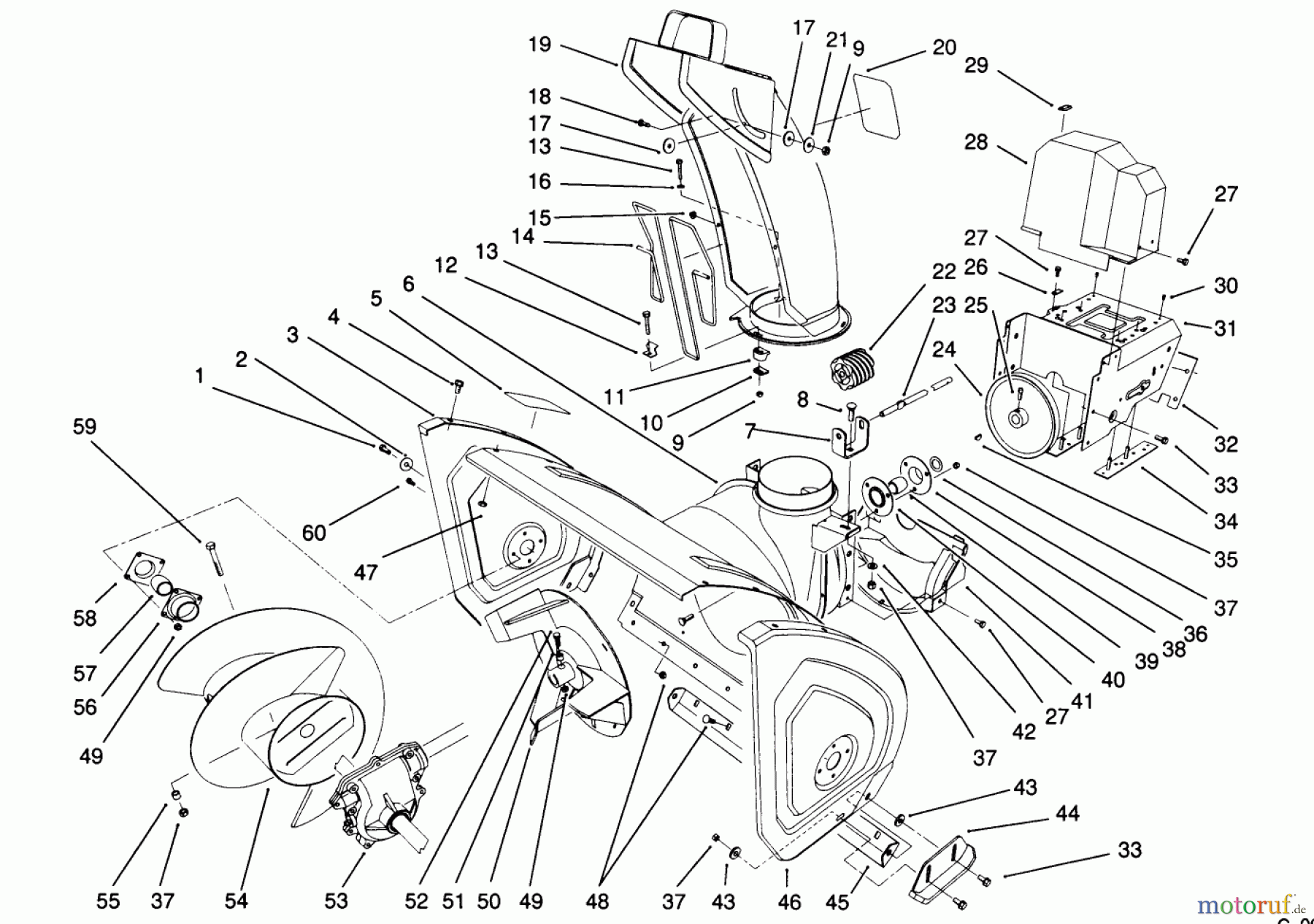 Toro Neu Snow Blowers/Snow Throwers Seite 1 38570 (828) - Toro 828 Power Shift Snowthrower, 1992 (2000001-2999999) HOUSING & CHUTE ASSEMBLY