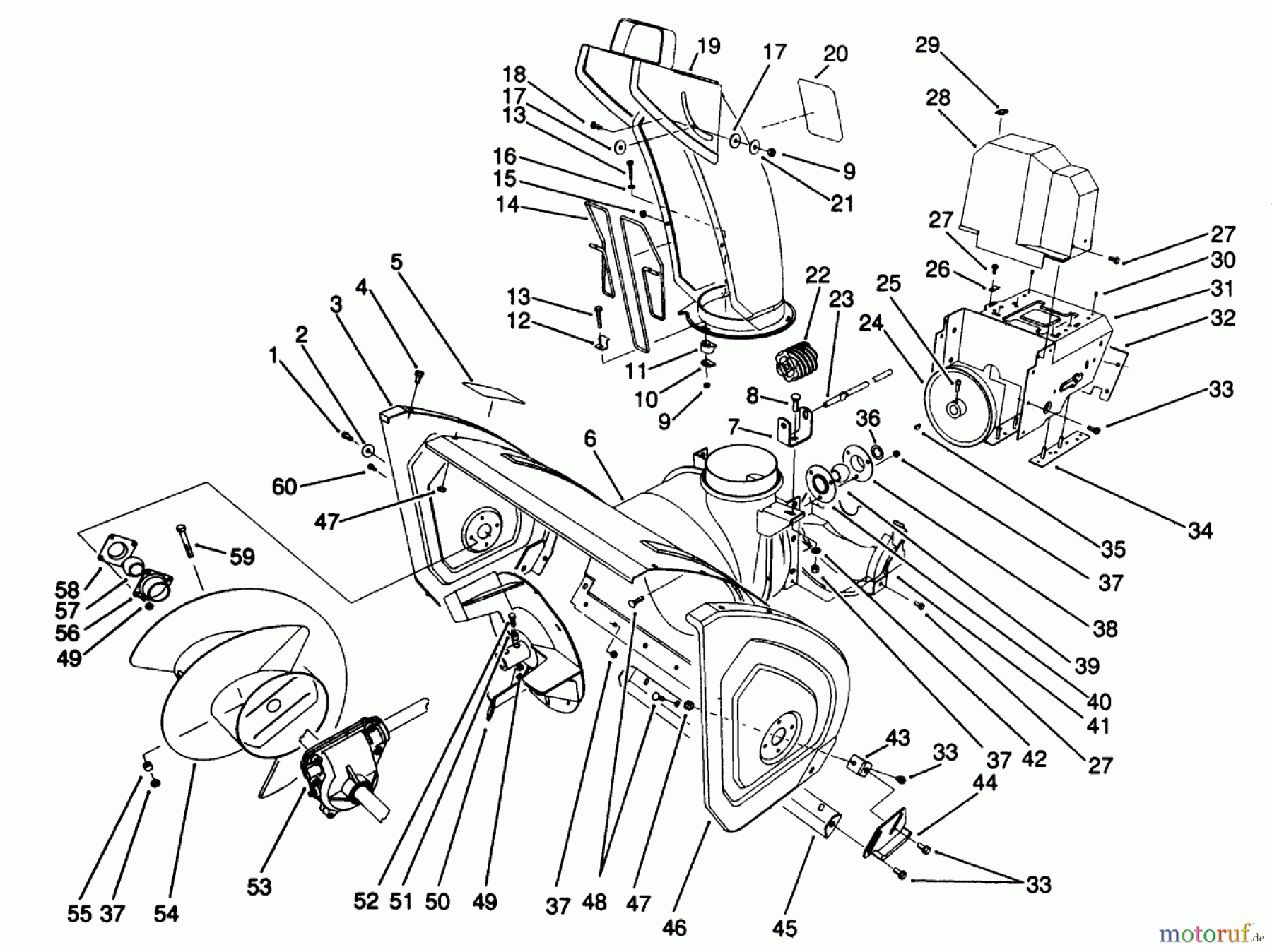  Toro Neu Snow Blowers/Snow Throwers Seite 1 38574 (828) - Toro 828 Power Shift Snowthrower, 1991 (1000001-1999999) HOUSING & CHUTE ASSEMBLY