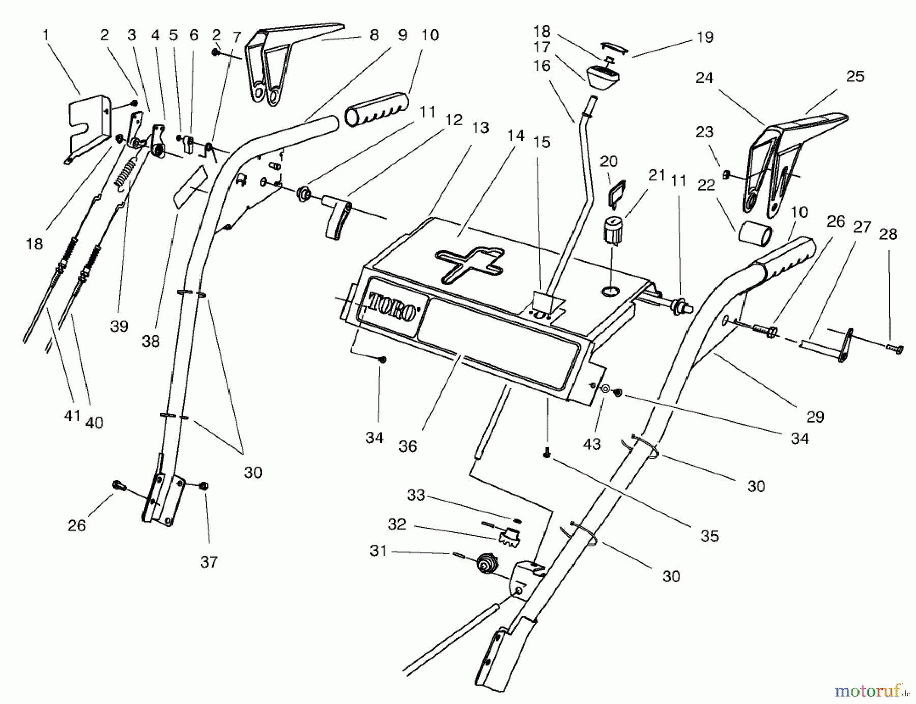  Toro Neu Snow Blowers/Snow Throwers Seite 1 38590 (1232) - Toro 1232 Power Shift Snowthrower, 1998 (8900001-8999999) HANDLE ASSEMBLY