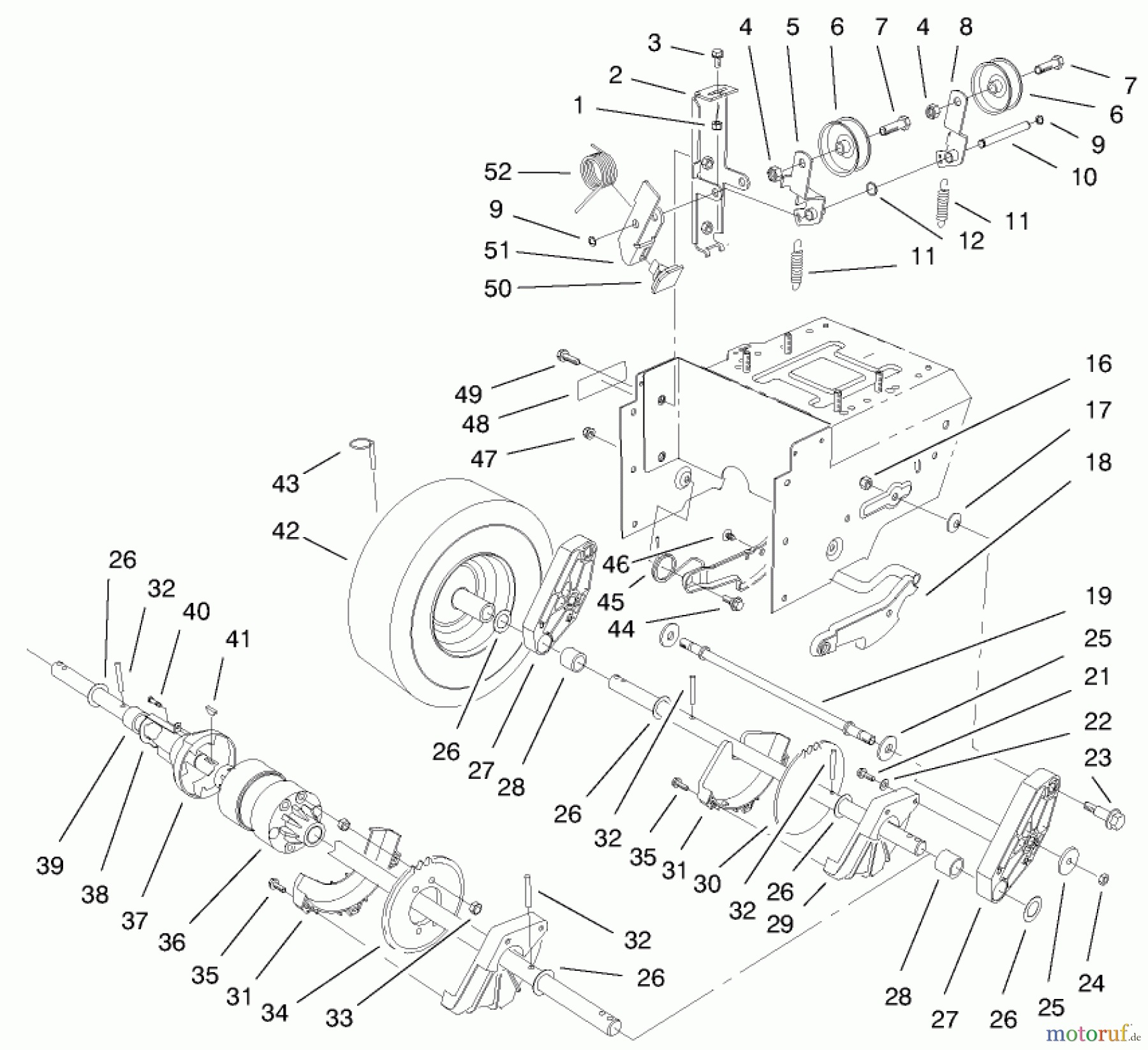 Toro Neu Snow Blowers/Snow Throwers Seite 1 38590 (1232) - Toro 1232 Power Shift Snowthrower, 1999 (9900001-9999999) TRACTION DRIVE ASSEMBLY