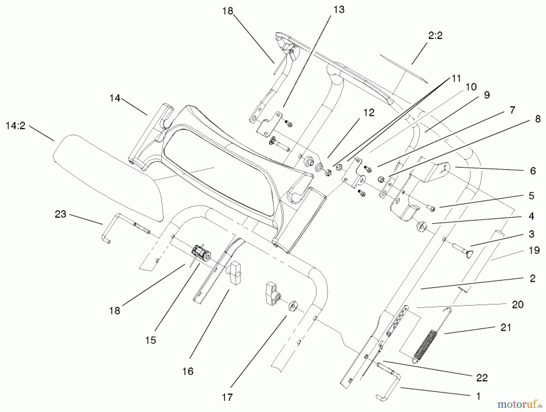  Toro Neu Snow Blowers/Snow Throwers Seite 1 38600 - Toro Snow Commander Snowthrower, 2001 (210000001-210999999) UPPER HANDLE ASSEMBLY