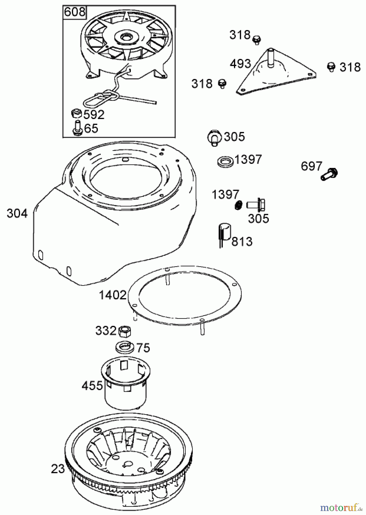 Toro Neu Snow Blowers/Snow Throwers Seite 1 38601 - Toro Snow Commander Snowthrower, 2005 (250000001-250999999) FLYWHEEL, BLOWER HOUSING, AND STARTER ASSEMBLIES BRIGGS AND STRATTON 084332-0130-E1