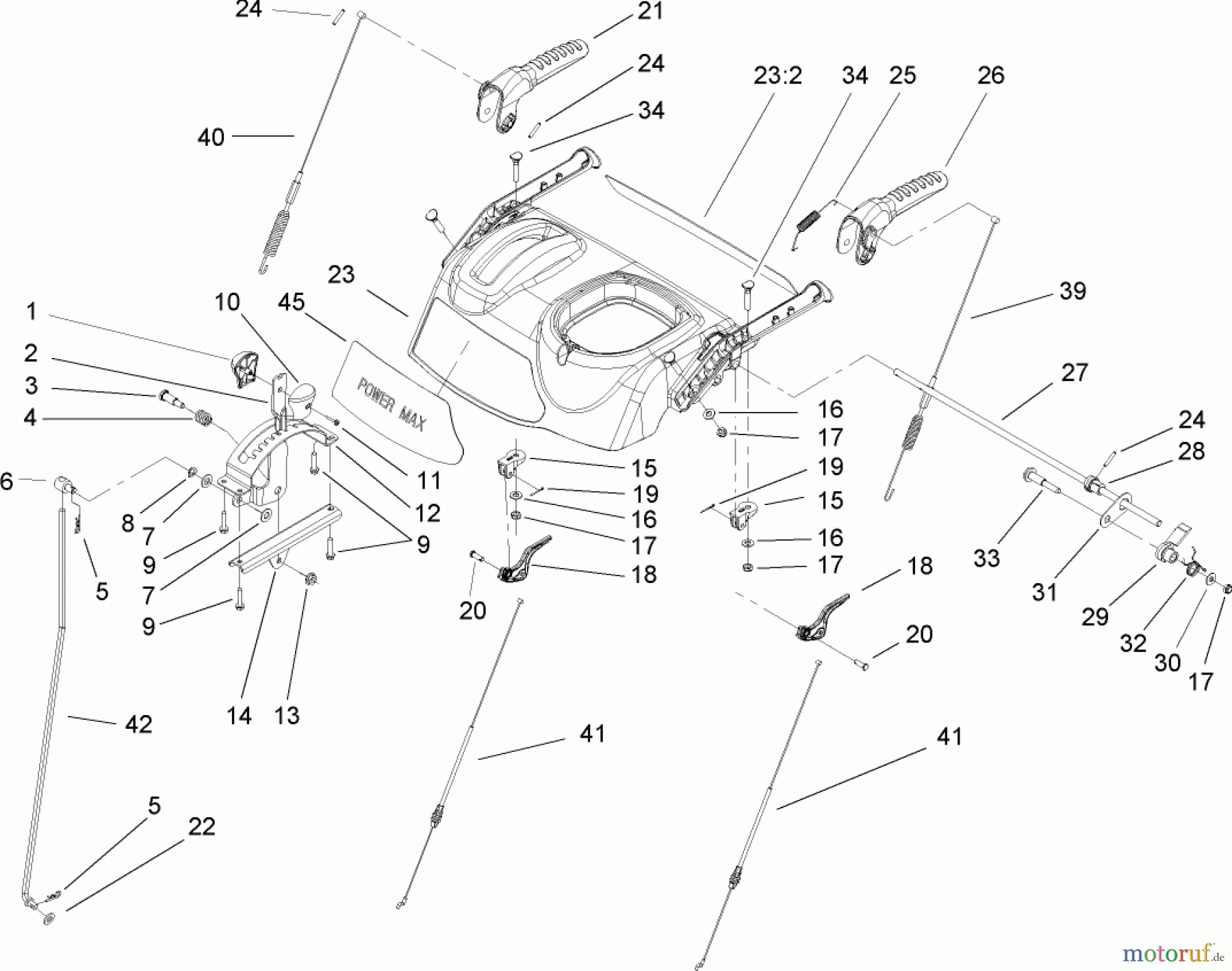  Toro Neu Snow Blowers/Snow Throwers Seite 2 38630 (828 LXE) - Toro Power Max 828 LXE Snowthrower, 2005 (250010001-250999999) HANDLE AND CONTROL ASSEMBLY