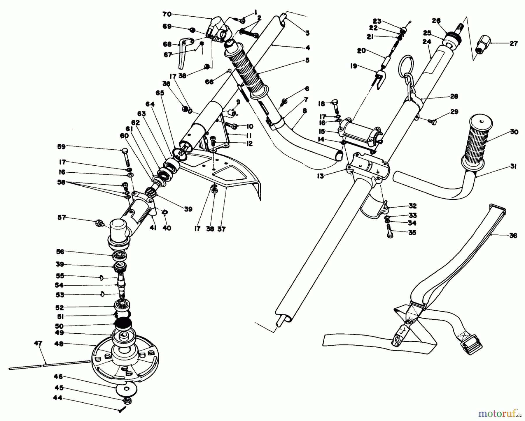  Toro Neu Trimmers, String/Brush 30900 - Toro 21cc Gas Trimmer, 1980 (0000001-0999999) DELUXE DRIVE & SHAFT TRIMMER HEAD ASSEMBLY (MODEL 30910)