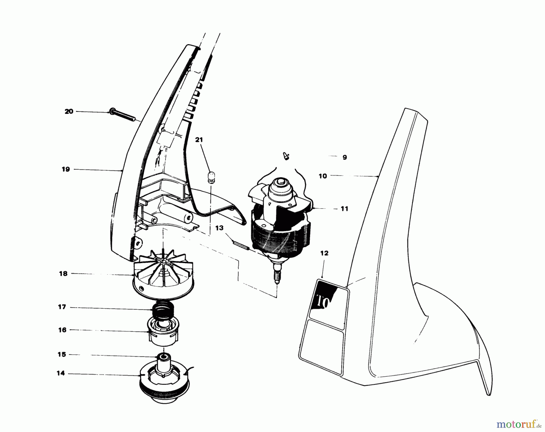Toro Neu Trimmers, String/Brush 51225 (900) - Toro 900 Electric Trimmer, 1979 (9000001-9999999) MOTOR AND HOUSING ASSEMBLY