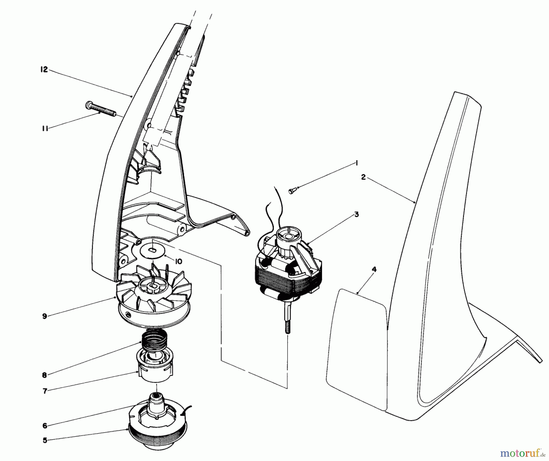  Toro Neu Trimmers, String/Brush 51235 (910) - Toro 910 Electric Trimmer, 1987 (7000001-7999999) MOTOR AND HOUSING ASSEMBLY