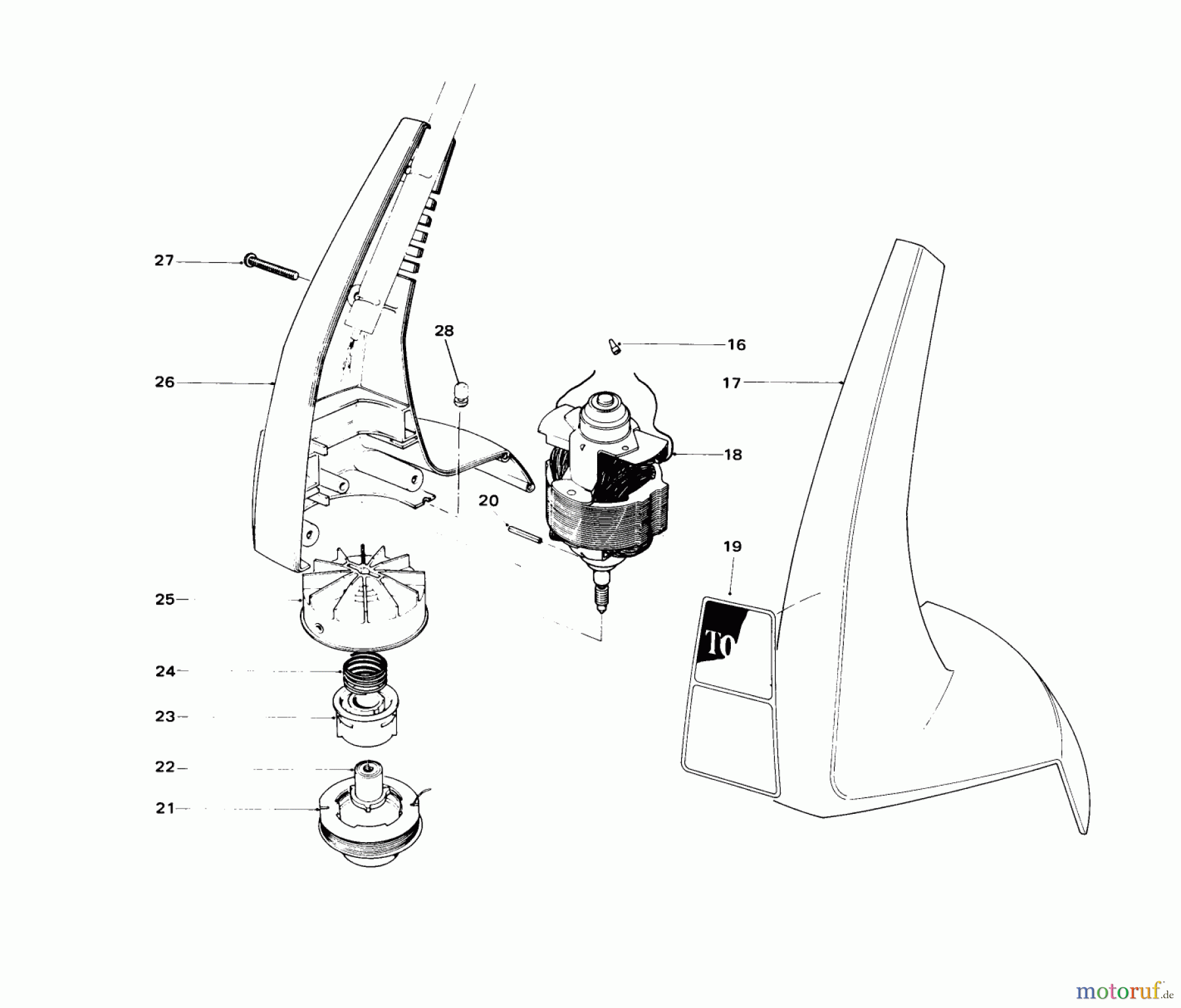  Toro Neu Trimmers, String/Brush 51250 (1000) - Toro 1000 Electric Trimmer, 1980 (0000001-0999999) MOTOR AND HOUSING ASSEMBLY