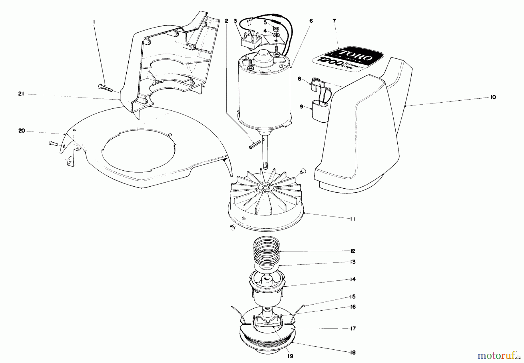  Toro Neu Trimmers, String/Brush 51415 (1200) - Toro 1200 Electric Trimmer, 1981 (1000001-1999999) MOTOR & HOUSING ASSEMBLY