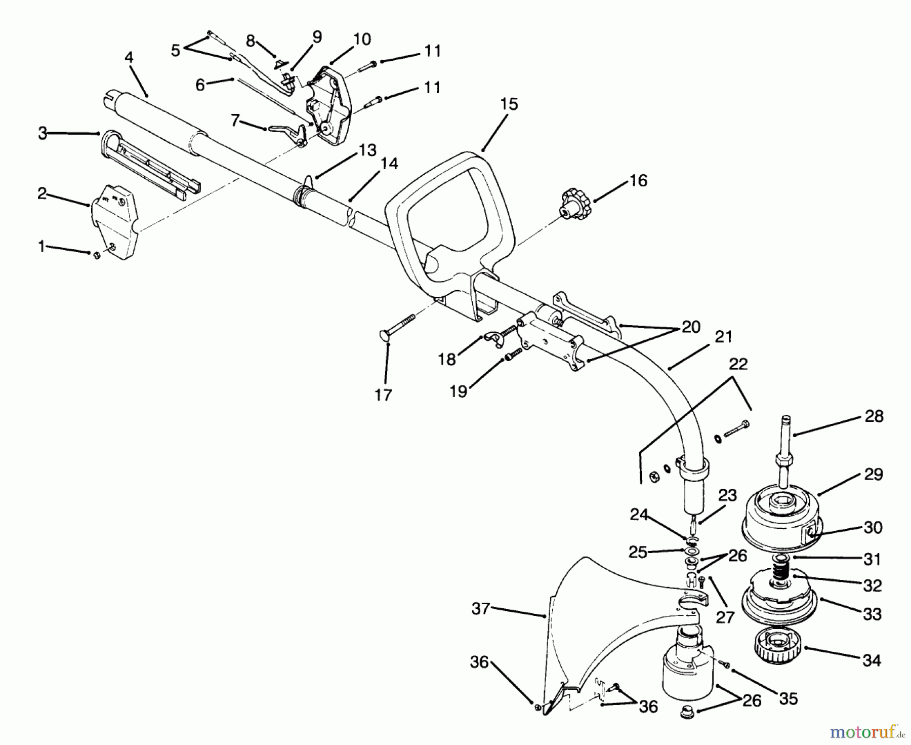  Toro Neu Trimmers, String/Brush 51620 - Toro 31cc Curved Shaft Trimmer, 1994 (4900001-4999999) HANDLE ASSEMBLY MODEL NO. 51638