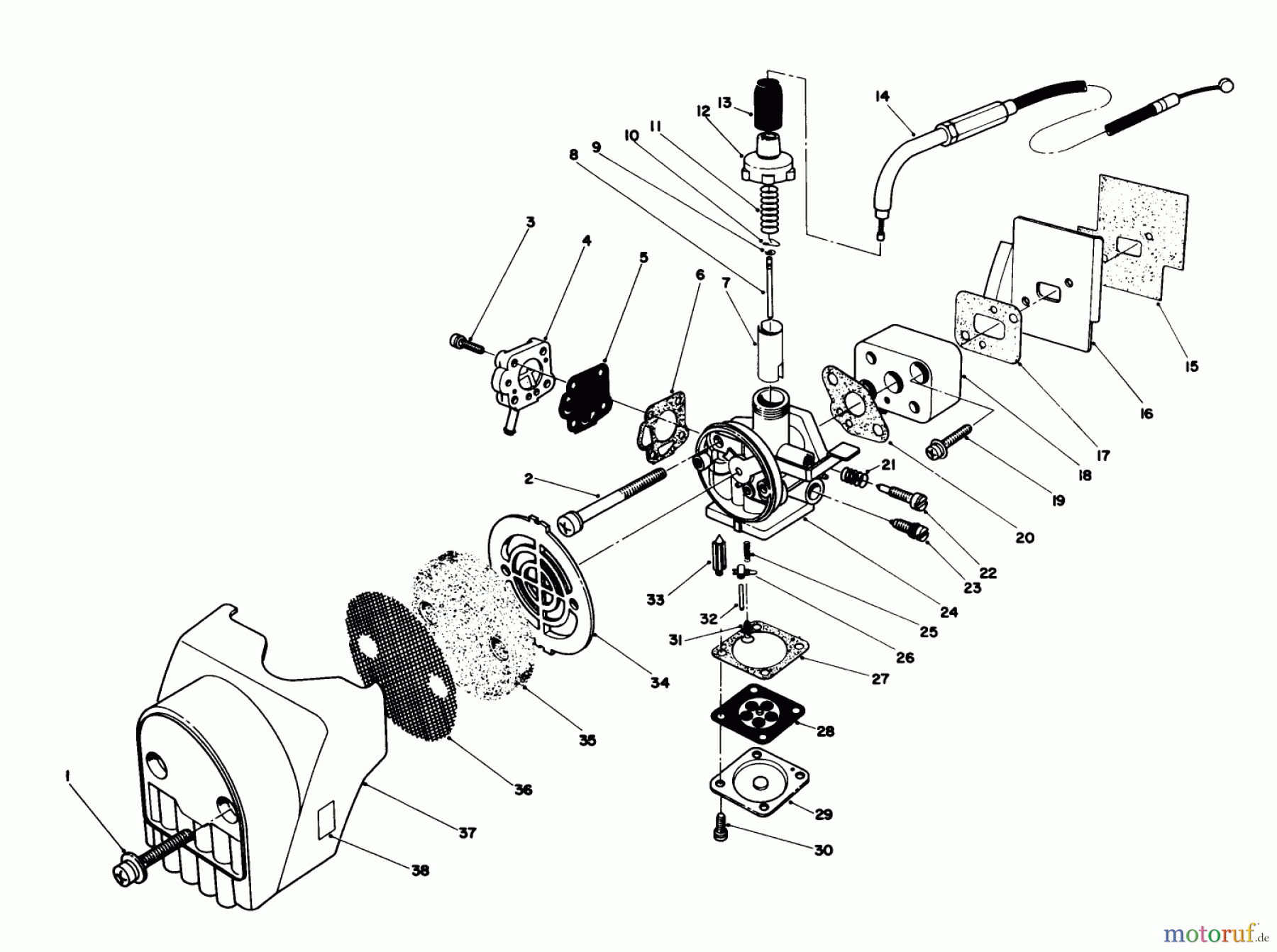  Toro Neu Trimmers, String/Brush 51641 (TC 1000) - Toro TC 1000 Gas Trimmer, 1985 (5000001-5999999) AIR CLEANER & CARBURETOR ASSEMBLY