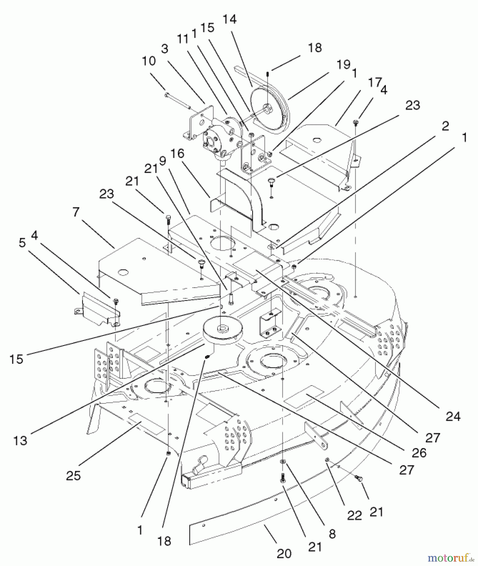  Mähdecks 30544TE - Toro 112cm Side Discharge Mower, Groundsmaster 120 (SN: 240000001 - 240999999) (2004) COVER AND GEARBOX ASSEMBLY