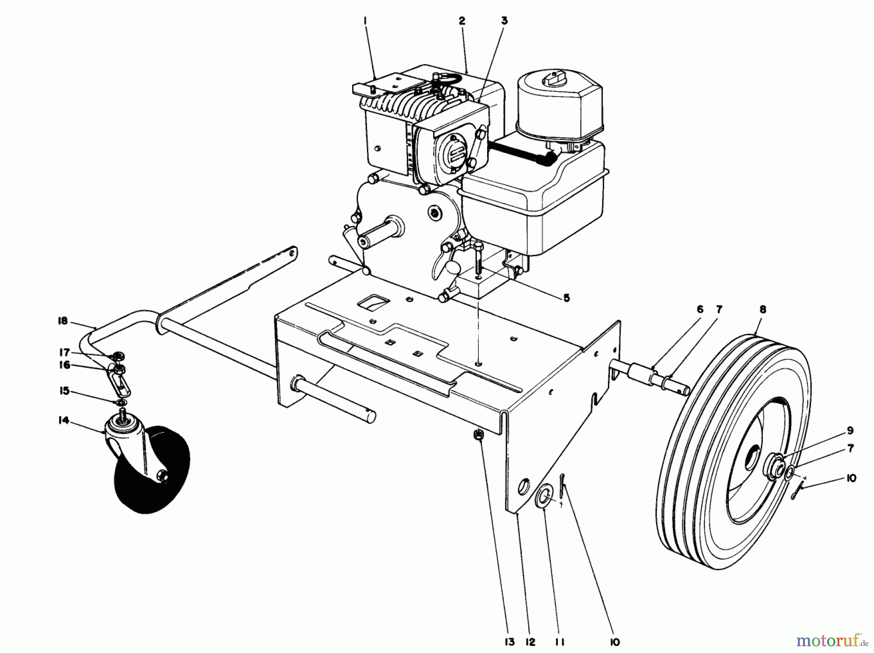  Laubbläser / Laubsauger 62912 - Toro 5 hp Lawn Vacuum (SN: 0000001 - 0999999) (1990) ENGINE & BASE ASSEMBLY (MODEL 62912)