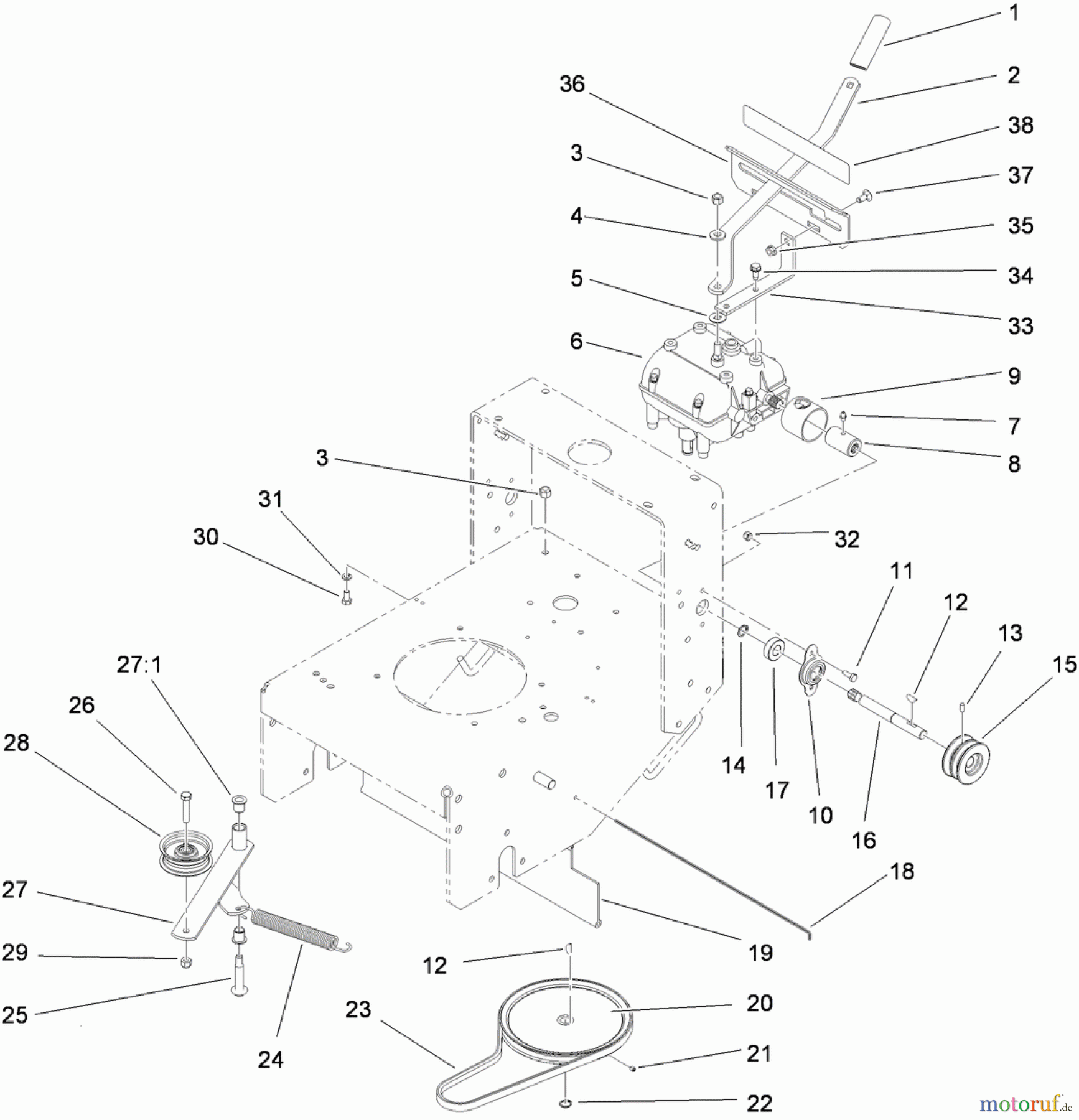  Rasenmäher für Großflächen 30070 - Toro Commercial 91cm Walk-Behind Mower, 16HP, T-Bar, Gear Drive, TURBO FORCE Cutting Unit (SN: 311000001 - 311999999) (2011) TRANSMISSION DRIVE ASSEMBLY