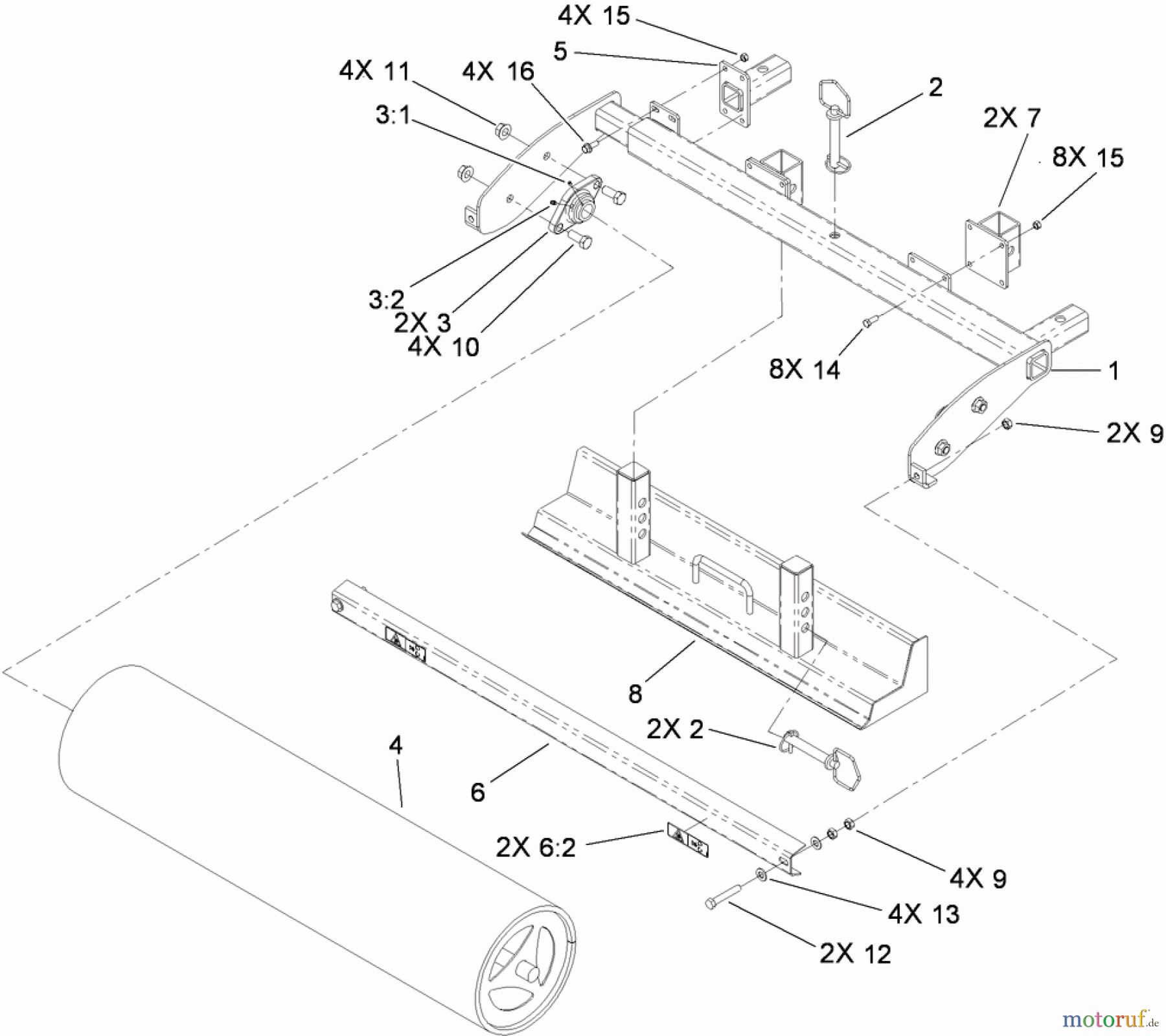  Compact Utility Attachments 23102 - Toro Soil Cultivator, Compact Utility Loaders (SN: 311000001 - 311999999) (2011) ROLLER FRAME AND GRADER ASSEMBLY