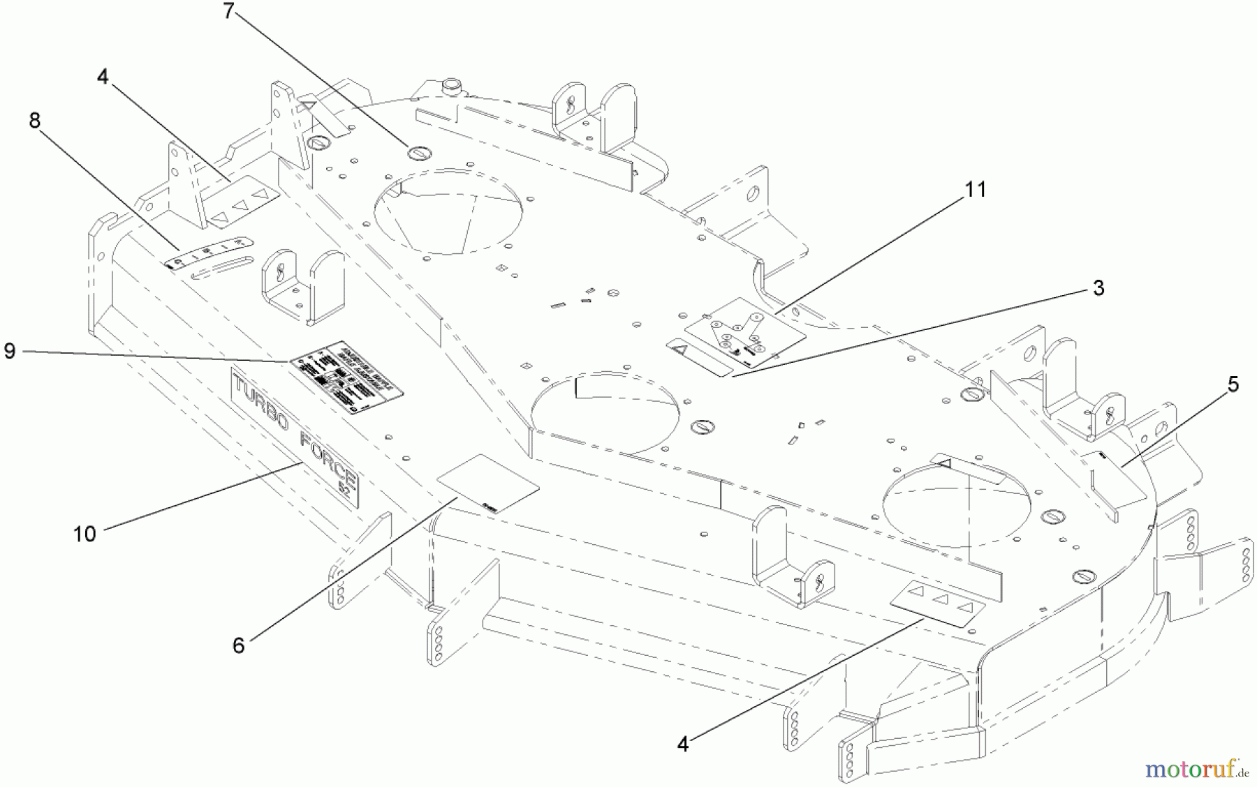  Zerto-Turn Mäher 74264TE (Z580-D) - Toro Z Master Mower, 132cm TURBO FORCE Side Discharge Deck (SN: 280000001 - 280999999) (2008) DECK DECAL ASSEMBLY NO. 108-5966