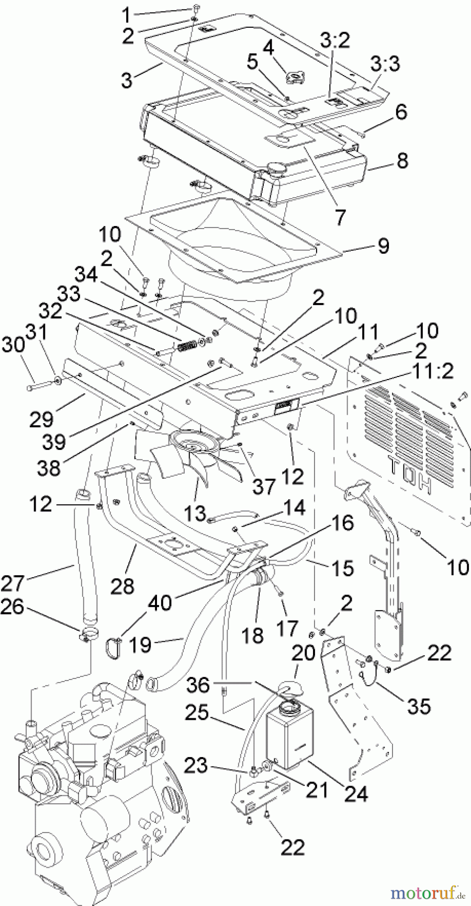  Zerto-Turn Mäher 74268TE (Z597-D) - Toro Z Master Mower, 152cm TURBO FORCE Side Discharge Deck (SN: 240000001 - 240999999) (2004) COOLING SYSTEM ASSEMBLY