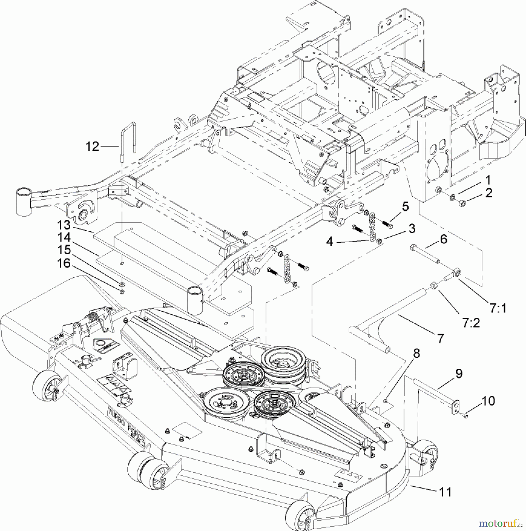  Zerto-Turn Mäher 74268TE (Z597-D) - Toro Z Master Mower, 152cm TURBO FORCE Side Discharge Deck (SN: 260000001 - 260999999) (2006) DECK CONNECTION ASSEMBLY