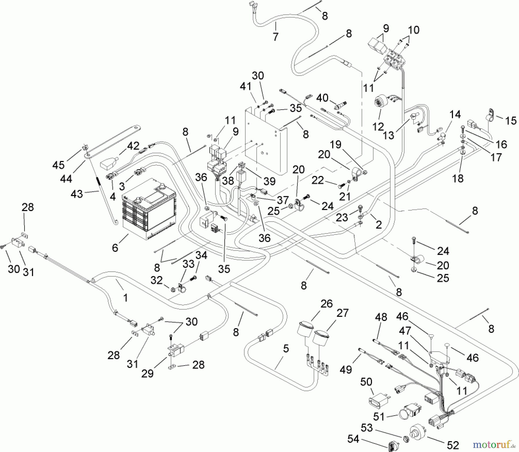  Zerto-Turn Mäher 74280TE (Z597-D) - Toro Z Master Mower, 62 Rear Discharge Deck (SN: 260000001 - 260999999) (2006) ELECTRICAL COMPONENT ASSEMBLY