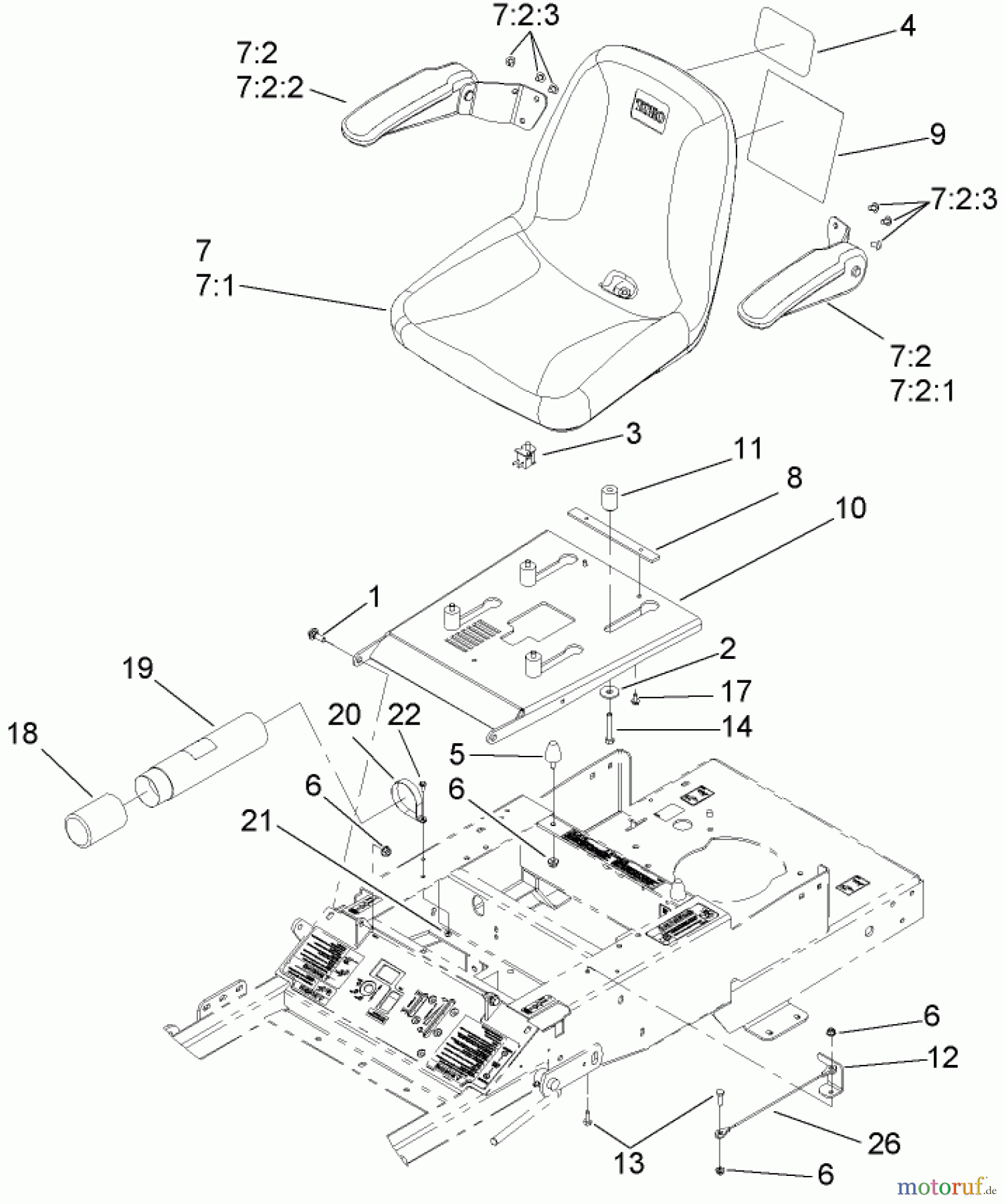  Zerto-Turn Mäher 74409TE (Z300) - Toro Z Master Mower, 102cm 7-Gauge Side Discharge Deck (SN: 280000001 - 280999999) (2008) SEAT ASSEMBLY