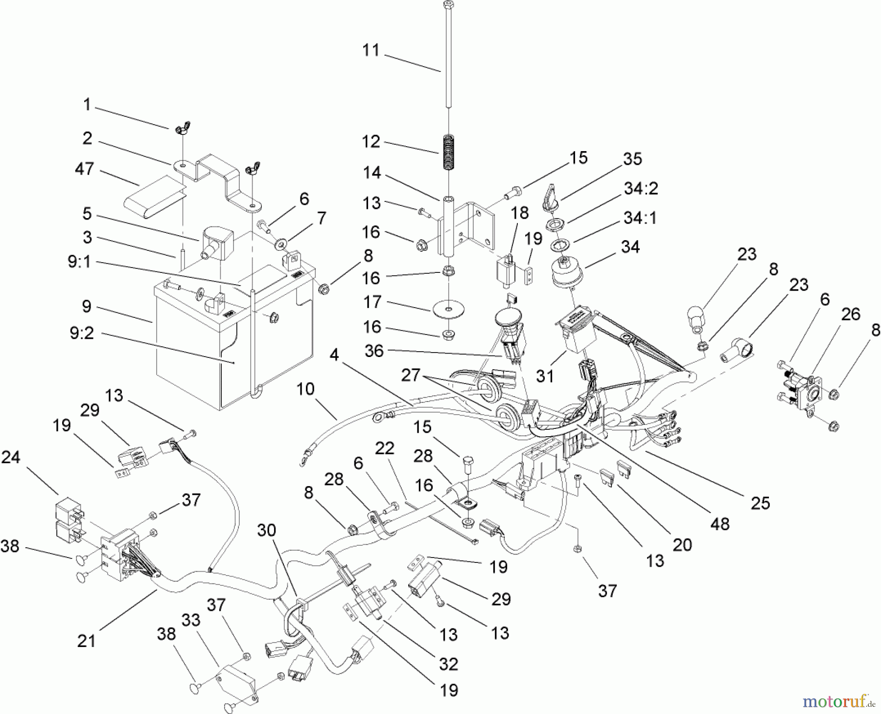  Zerto-Turn Mäher 74416TE (Z453) - Toro Z Master Mower, 132cm TURBO FORCE Side Discharge Deck (SN: 250000001 - 250005000) (2005) ELECTRICAL SYSTEM ASSEMBLY