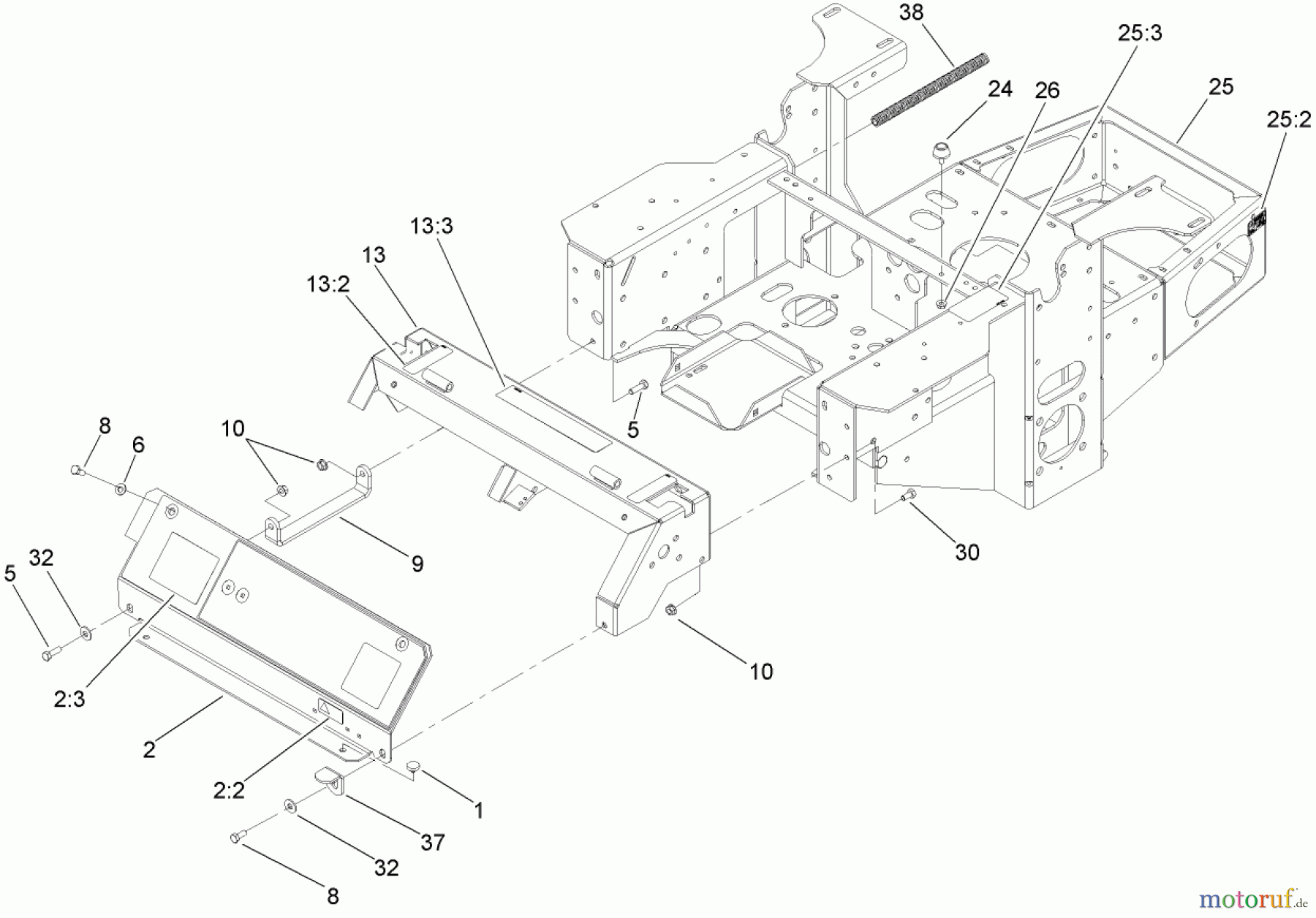  Zerto-Turn Mäher 74416TE (Z453) - Toro Z Master Mower, 132cm TURBO FORCE Side Discharge Deck (SN: 270002001 - 270999999) (2007) MAIN FRAME ASSEMBLY